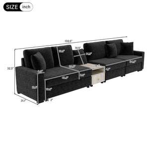 Modular Sofa Couch With Storage Armrest and Center Console