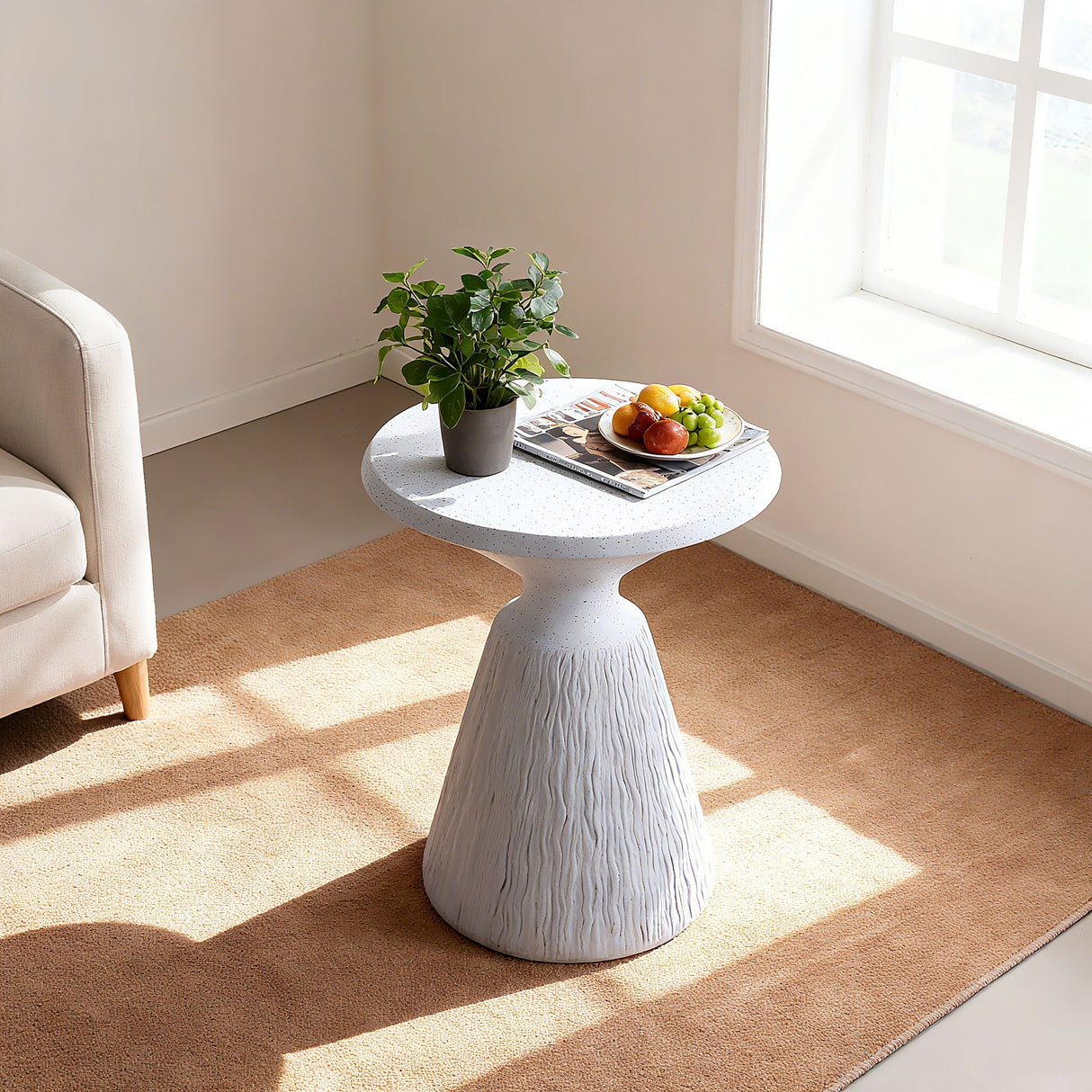 Outdoor End Table, Round Garden Stool - Aqua Gray