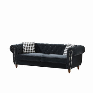 Chesterfield Upholstery Fabric Sofa With Roll Armrest & Nailhead