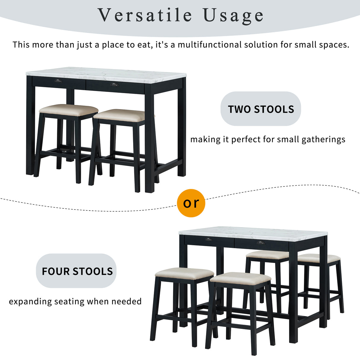 Alexandra Modern Bar Table Set with Hidden Storage Drawers