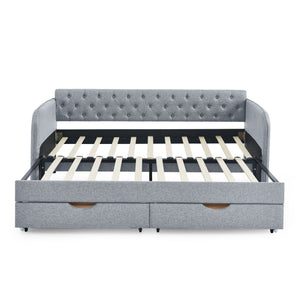 Daybed With Trundle And Storage Drawers, Flat Arms With Pocket