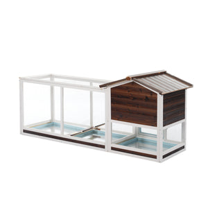 Outdoor Multi-Level Fir Wood Rabbit Hutch with Removable Trays - Natural Wood