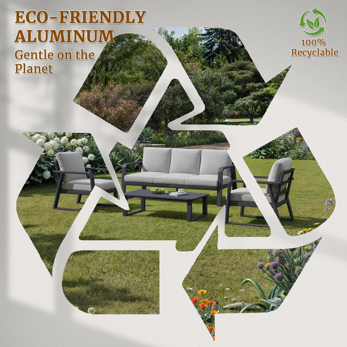 FR One Three-Seater Sofa + Two Swivel Chairs + One Coffee Table