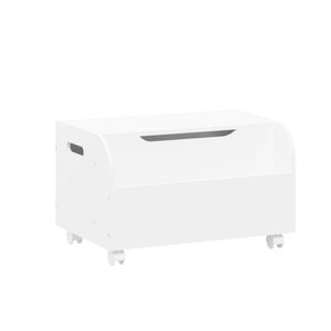 Toy Box with 4 Universal Wheels, Kids Playroom Storage Organizer with Front Bookshelf, Flip Top Lid - White