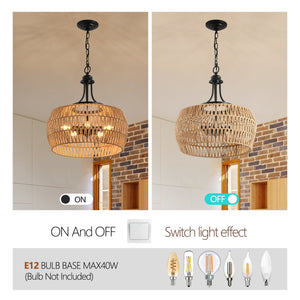 19' Boho Hemp Rope Pendant Light with Adjustable Chain