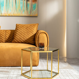 Modern Gold Stainless Steel Coffee Table with Double-Layer Tempered Glass