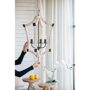 4 Light Chandelier, Hanging Light Fixture With Adjustable Chain For Kitchen, Bulb Not Included - Cream