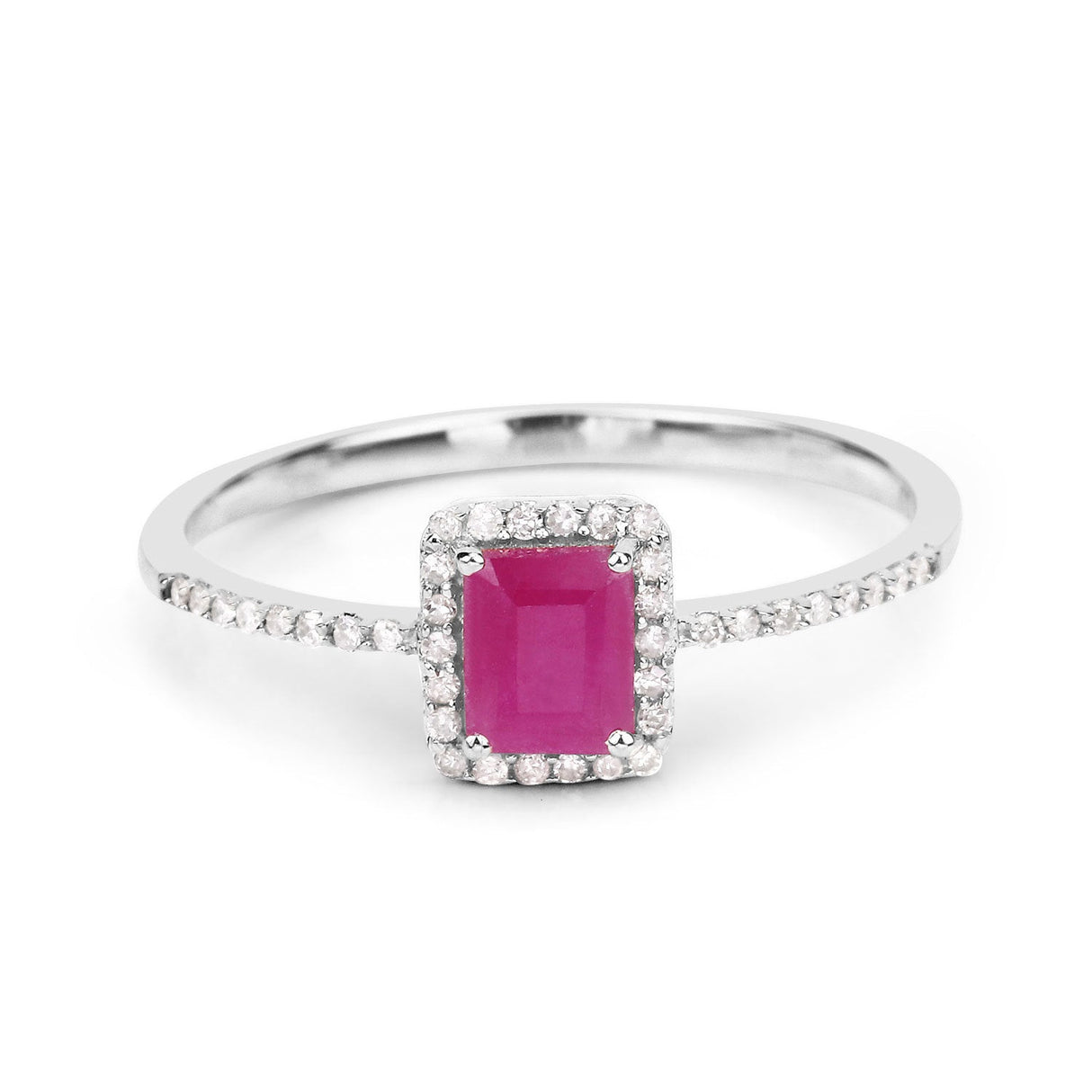 0.58 Carat Genuine Ruby and White Diamond 14K White Gold Ring