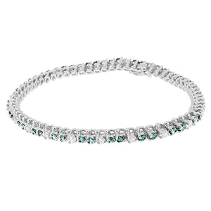 14K White Gold 4 5/8 Cttw Alternating White and Blue Diamond Martini Set Tennis Bracelet (H-I Color, I1-I2 Clarity) - 7" Inches