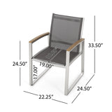 Poetic Outdoor Dining Chair With Faux Wood Arms And Aluminum Frame (Set of 2) - Gray