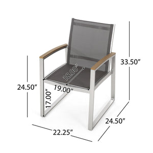 Poetic Outdoor Dining Chair With Faux Wood Arms And Aluminum Frame (Set of 2) - Gray