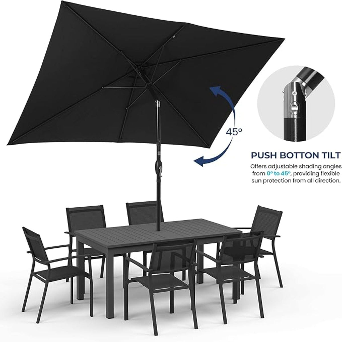 Rectangular Patio Umbrella With Crank Tilt, Polyester UV-Resistant Canopy