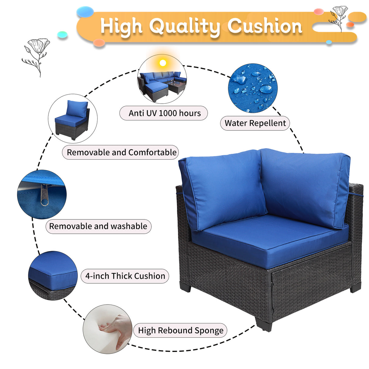 Outdoor garden patio furniture 7-piece pe rattan wicker cushioned sofa sets  and coffee table