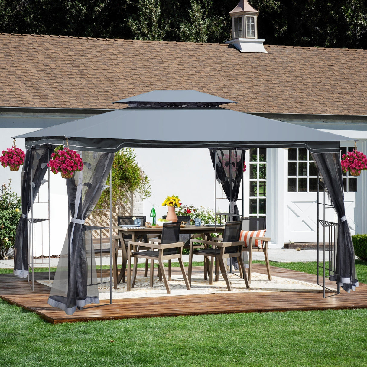 13 x 10 ft Patio Gazebo Tent with Ventilated Double Roof and Mosquito Net
