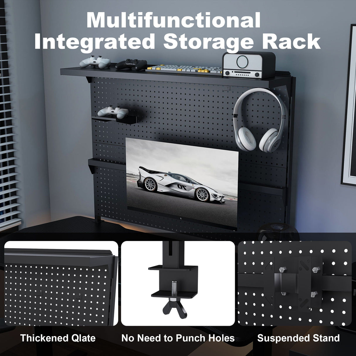 Clamp On Desk Pegboard With Single Monitor Stand