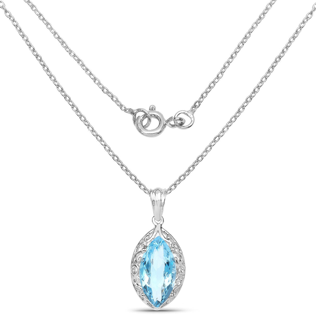 8.22 Carat Genuine Swiss Blue Topaz .925 Sterling Silver Pendant