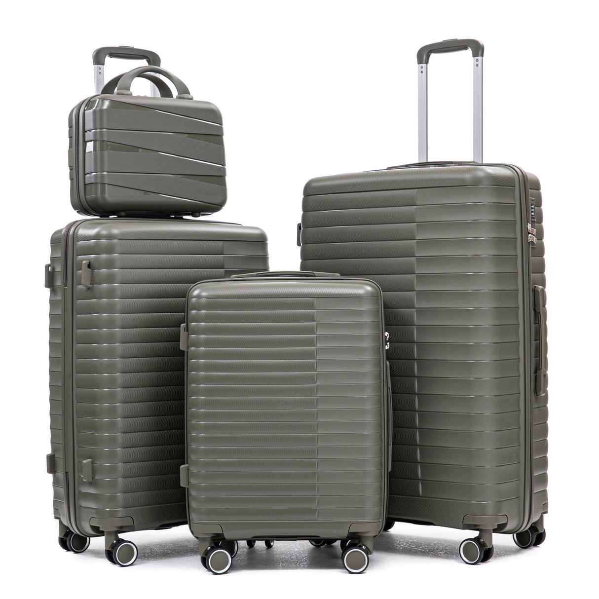 4 Piece Set Spinner Wheel Luggage with Cosmetic Case in Green