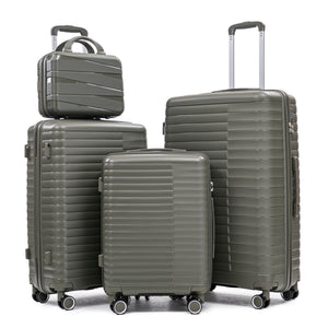 4 Piece Set Spinner Wheel Luggage with Cosmetic Case in Green