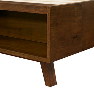 Walnut Queen Size Platform Bed Frame with Footboard Storage