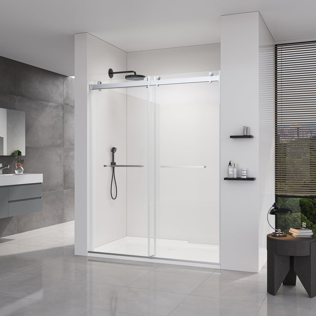 56-60*76 INCH Double Sliding Frameless Soft-Close Shower Door with Premium (8mm)Thick Tampered Glass and Easy-Cleaning Coating In --Brushed Nickel
