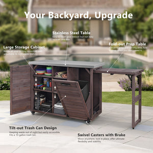 K&K 78.3' Outdoor Kitchen Island with Foldable Grill Table