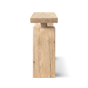 Calder 60' Solid Reclaimed Elm Plinth Console Table, Heritage Light Natural Brown