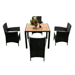 EELIFEE 5-Piece Outdoor Patio Wicker Dining Set with Acacia Wood Top