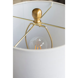 Marble Table Lamp with Brass Frame and White Fabric Shade - White + Gold