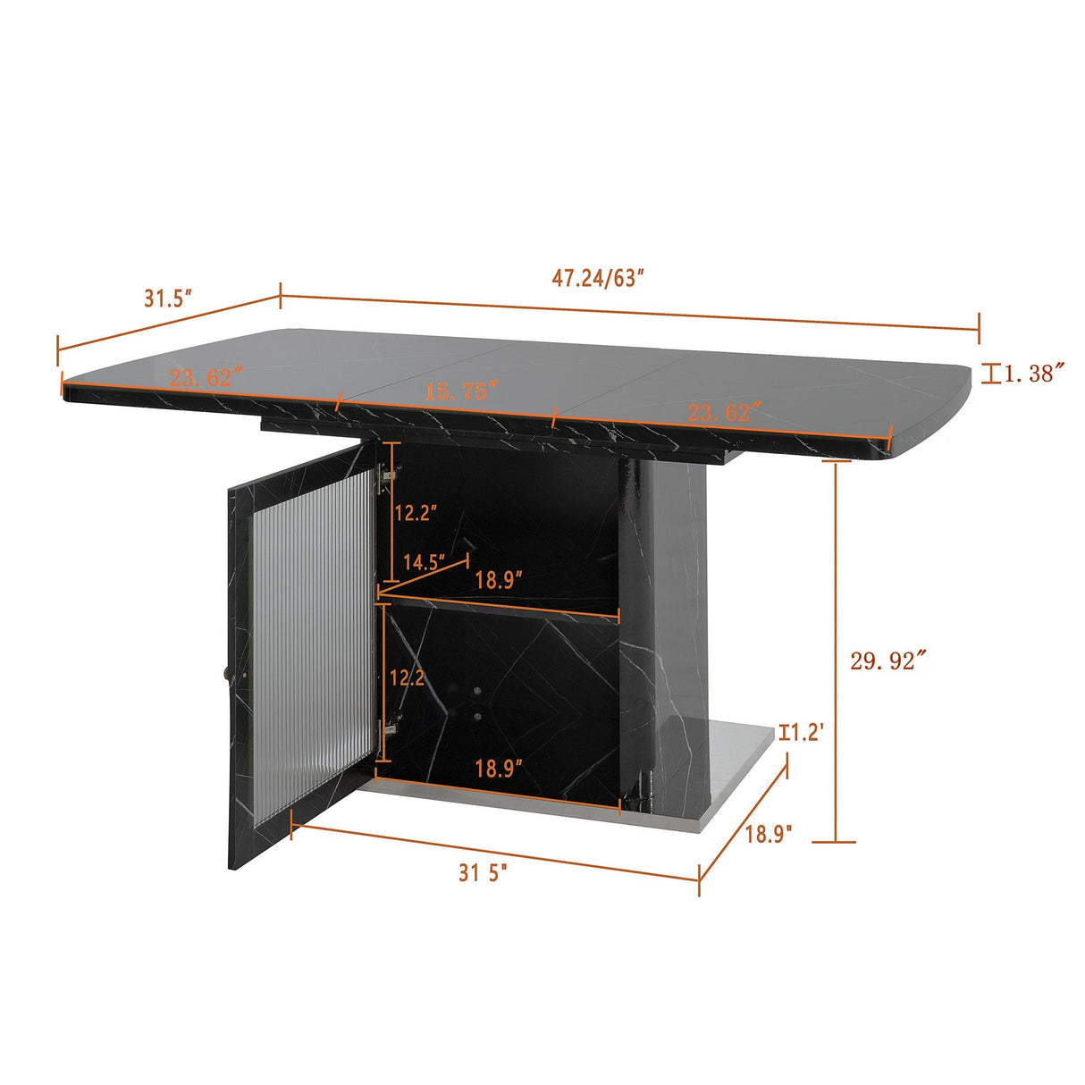 Modern Rectangle Dining Table With Stretchable Top, Storage Cabinet