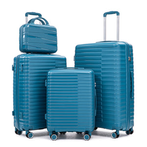 14"/20"/24"/28" 4-Piece PP Spinner Wheel Luggage Set with Cosmetic Case (Blue)