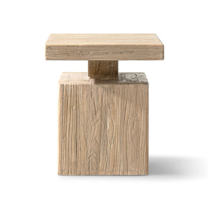 Calder 18' Solid Square Reclaimed Elm Block Plinth Side Table, Heritage Light Natural Brown