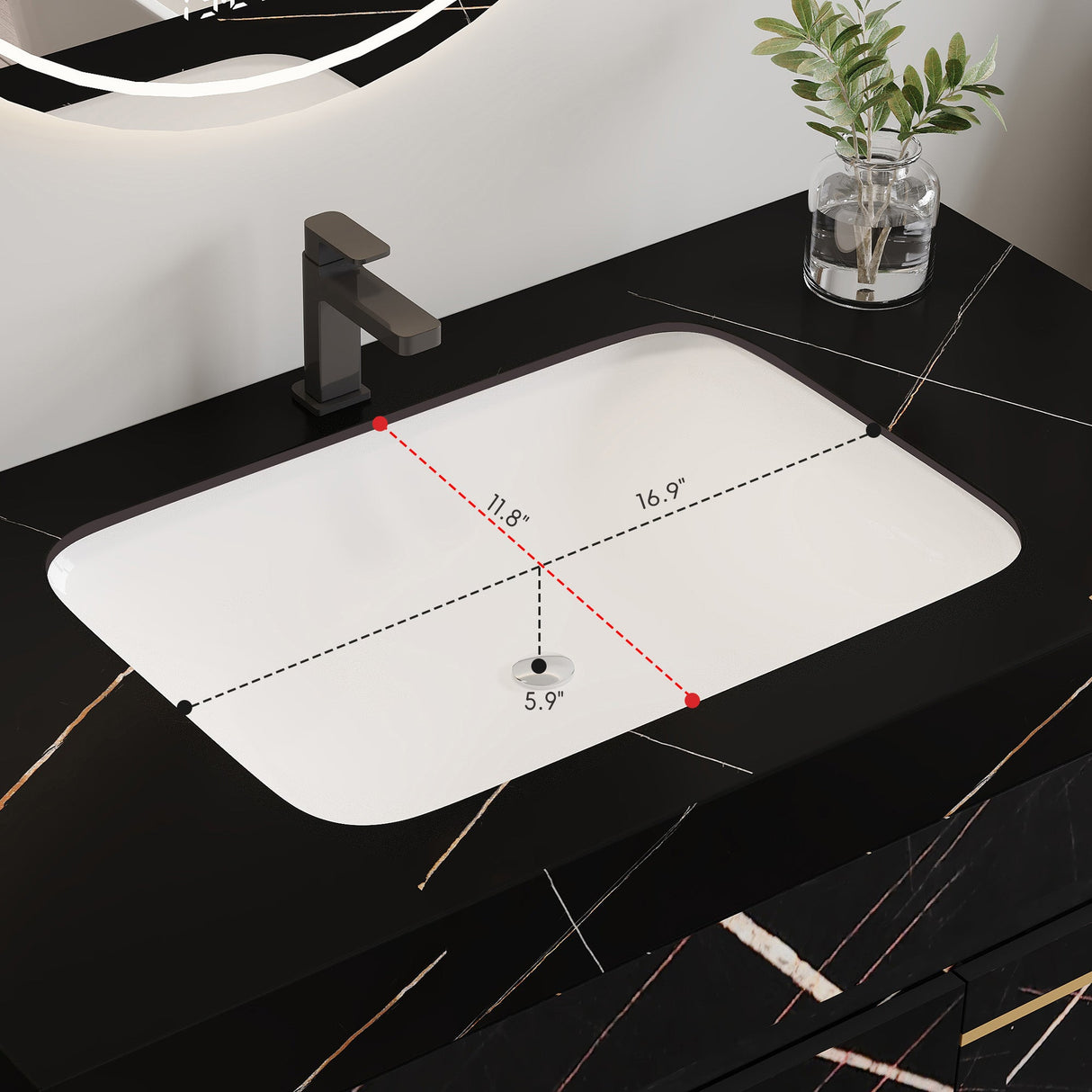 35.2 in Floating Bathroom Vanity with Sink and Faux Marble Top