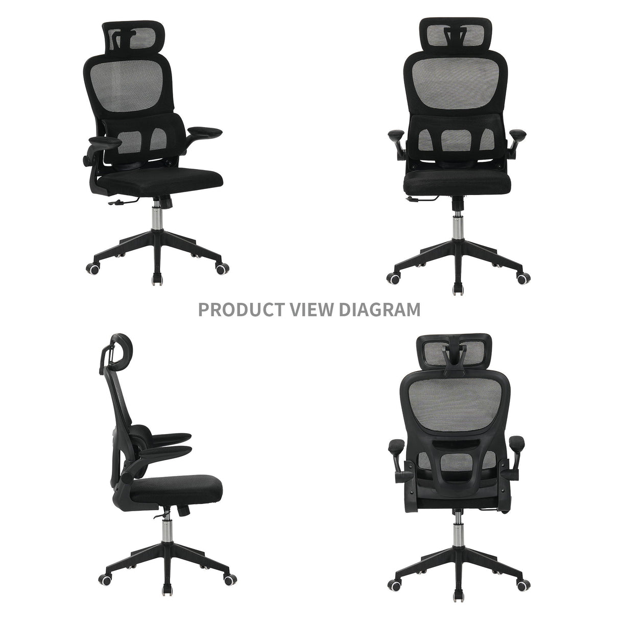 High Back Ergonomic Swivel Rolling Office Chair With Tilt Function, 3D Headrest, Lumbar Support - Black