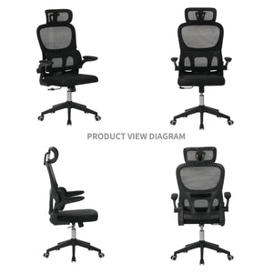 High Back Ergonomic Swivel Rolling Office Chair With Tilt Function, 3D Headrest, Lumbar Support - Black