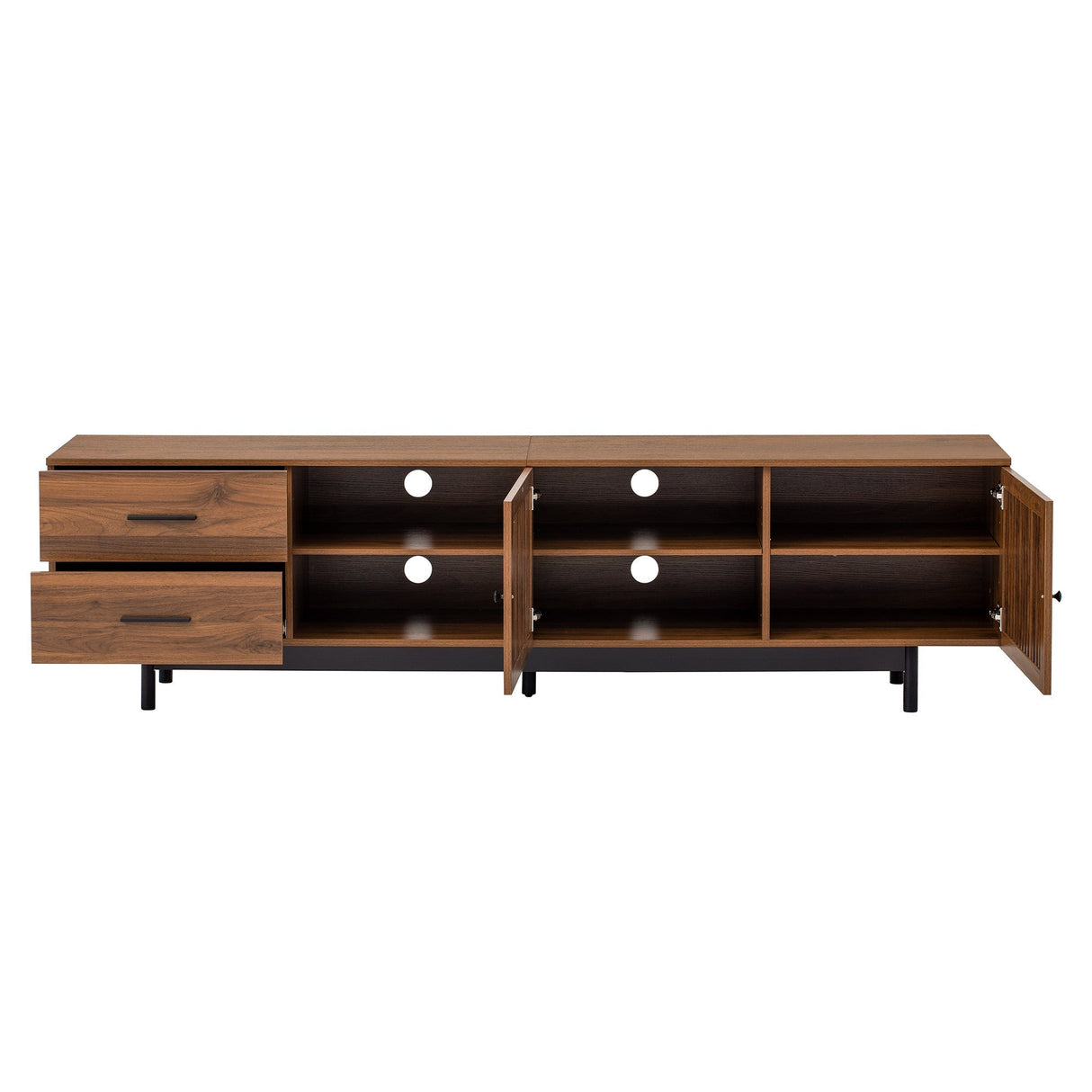 78 inch Modern TV Stand for TVs up to 85 inchesEntertainment Center with Deep Drawers & Cable ManagementSoft-Closing HingesSolid Wood Legs in Walnut Finish