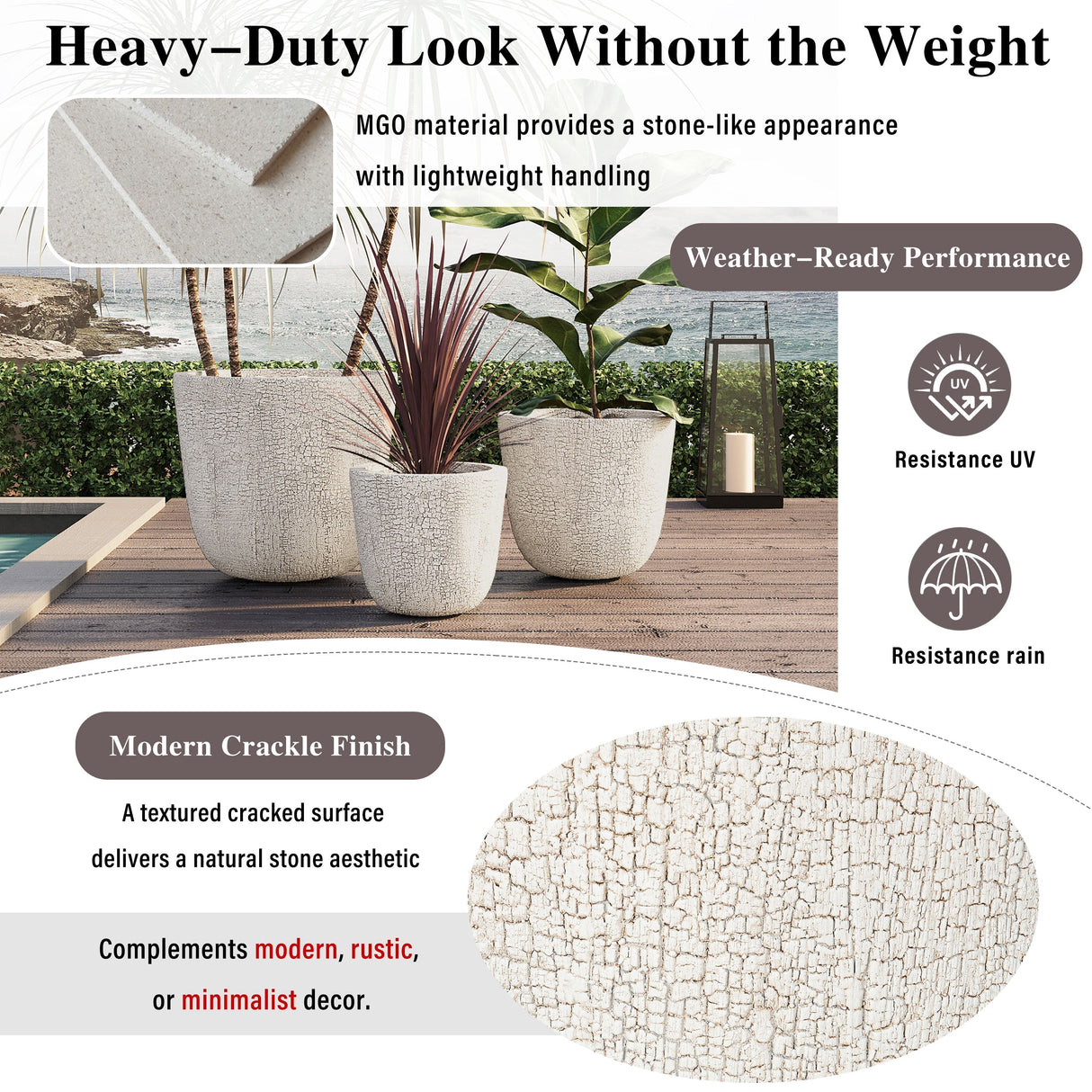 U_STYLE Lightweight MGO Planter Set of 3