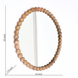 32-Inch Wooden Beaded Round Wall Mirror