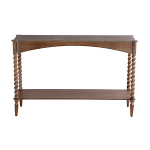 47x14x30" Rustic Brown Wood Console Table with Turned Spiral Legs and Lower Shelf