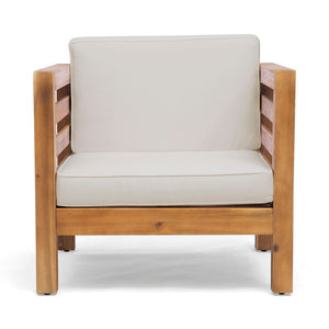 Outdoor Acacia Wood Patio Chair With Fabric Cushion