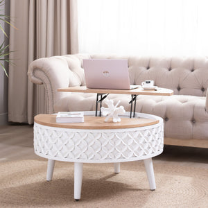 Round Coffee Table with Lift-Top Storage
