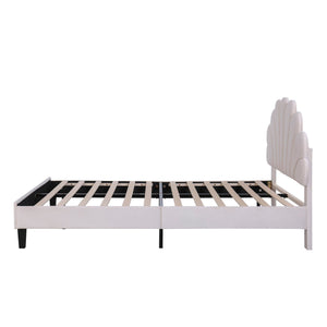 Upholstered Platform Bed With Flower Pattern Headboard