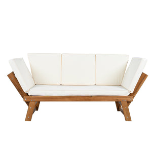 Topmax Outdoor Adjustable Patio Wooden Daybed Sofa Chaise Lounge with Cushions