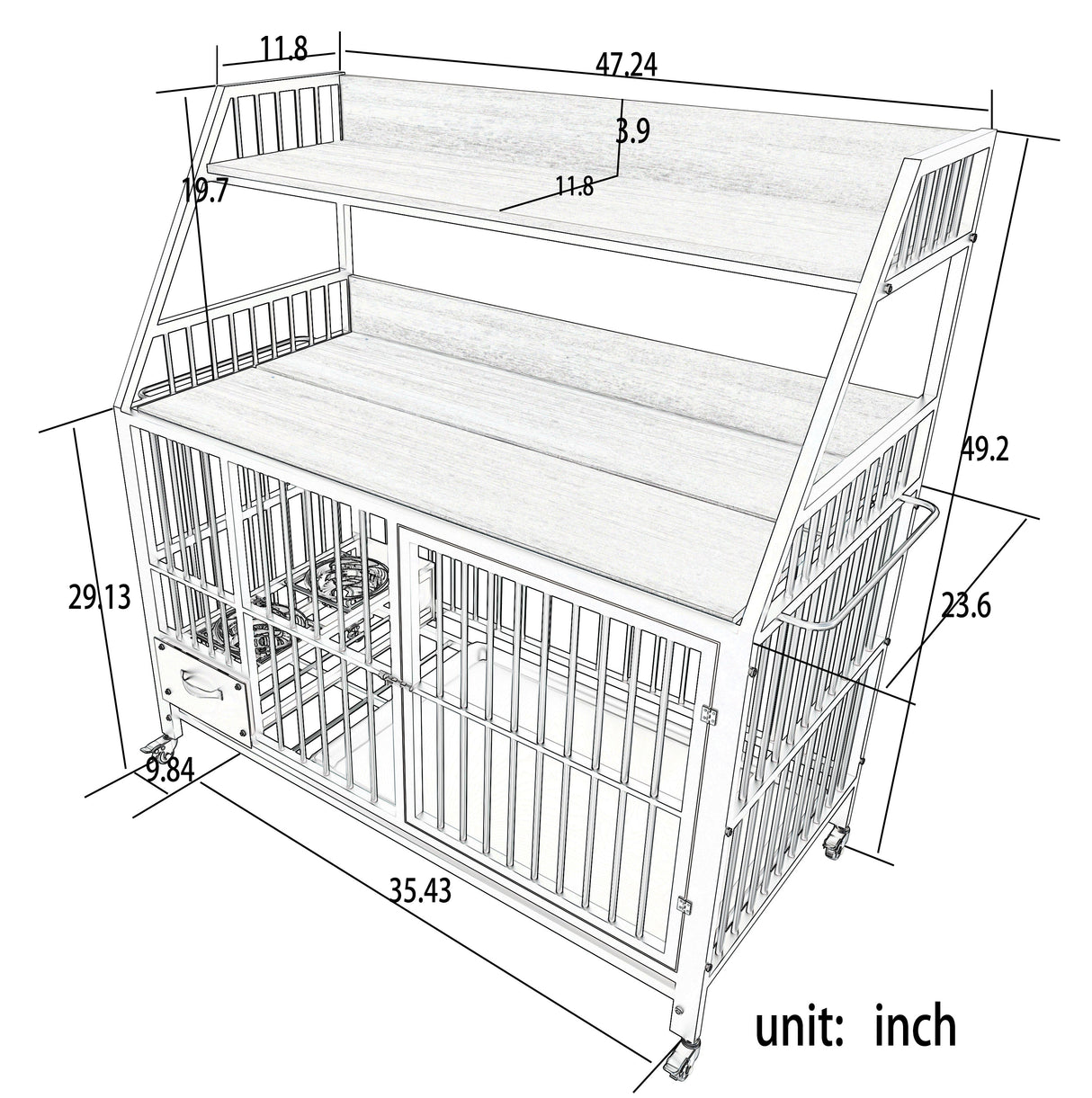 Large Pet Cage with Storage Rack and Stainless Steel Basins