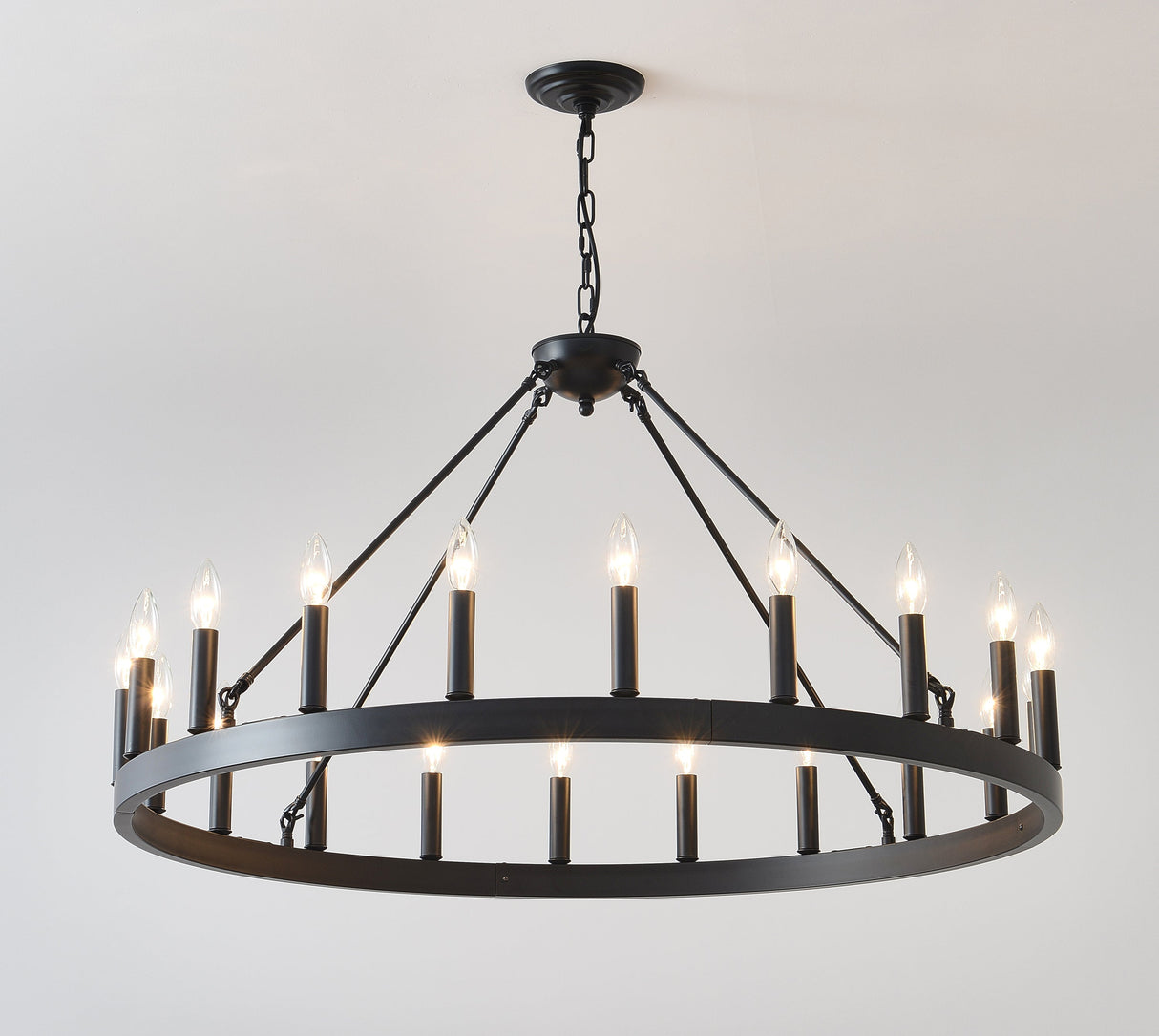 53.15 Inch Matte Black Wagon Wheel Chandelier with 18 Lights