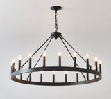 53.15 Inch Matte Black Wagon Wheel Chandelier with 18 Lights