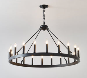 53.15 Inch Matte Black Wagon Wheel Chandelier with 18 Lights