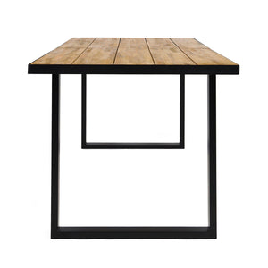 Outdoor Dining Table With U-Shape Legs And Slat Top - Teak