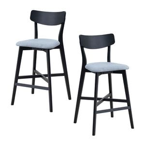 Wooden Bar Chairs Set of 2, Modern Soft Upholstered Kitchen Island Chairs