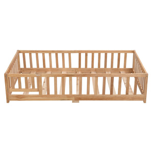 Solid Floor Bed With Door And Fence For Children