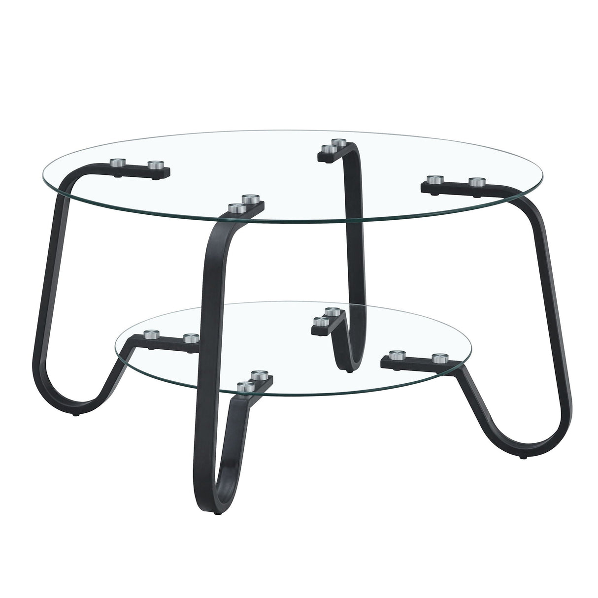 Retro Minimalist Style Metal Frame Double Layer Tempered Glass Coffee Table